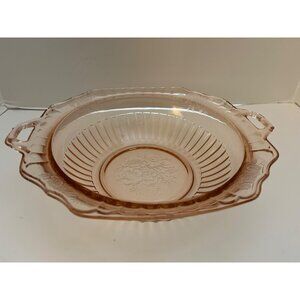 Anchor Hocking Mayfair Pink Depression Glass Handled Serving Vegetable Bowl